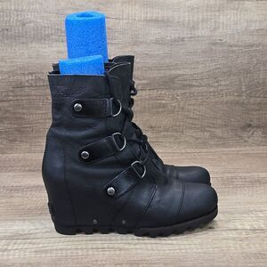 Sorel Joan of Arctic Wedge Women's Sz 6.5 Black Leather Ankle Boots (NL1987-010)